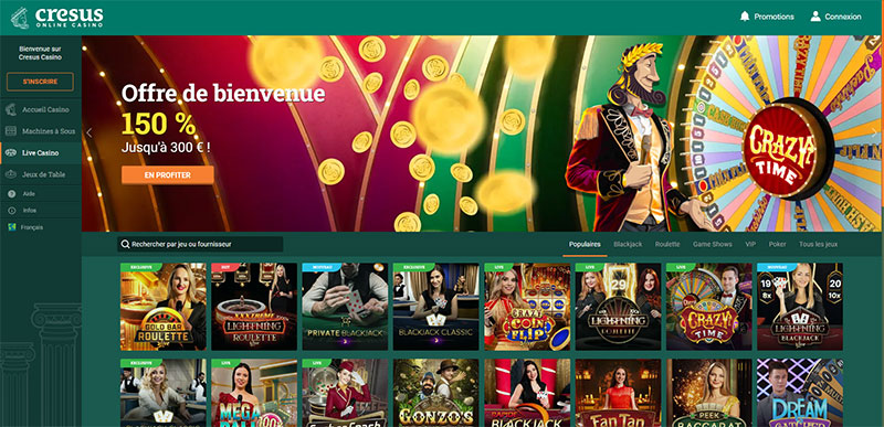 capture d'&eacute;cran page live casino cresus casino