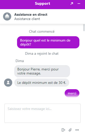 capture d'&eacute;cran chat service client lucky8