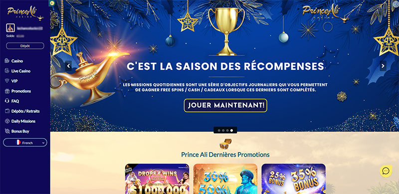 capture d'&eacute;cran accueil prince ali casino