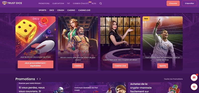 une capture d'&eacute;cran de la section des jeux de trustdice