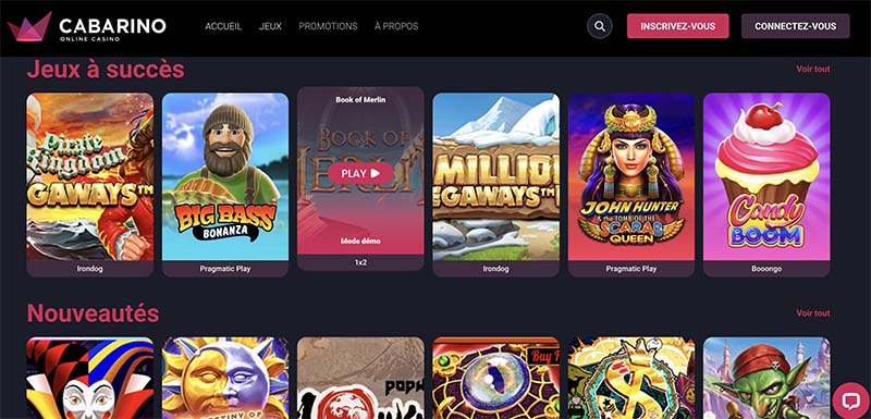 capture d&rsquo;&eacute;cran jeux casino cabarino