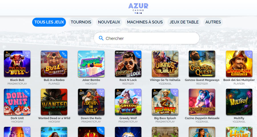 capture d'&eacute;cran accueil azur casino Microsoft Surface