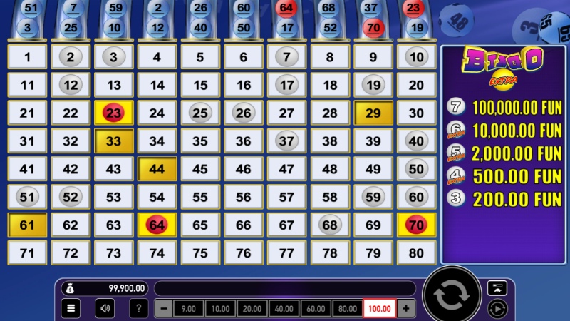 capture d'&eacute;cran extra bingo de wazdan