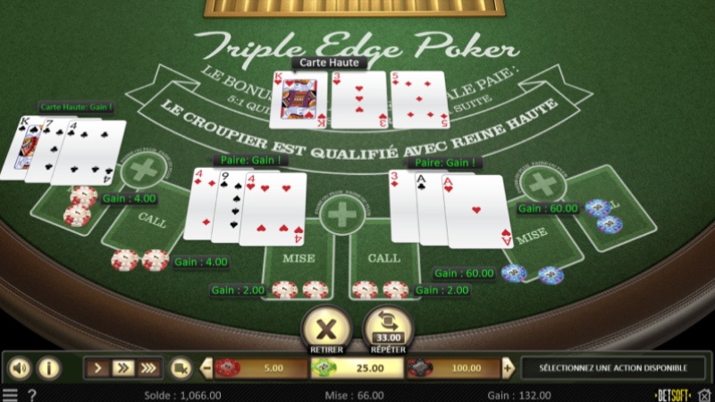 capture d'&eacute;cran triple edge poker de betsoft 